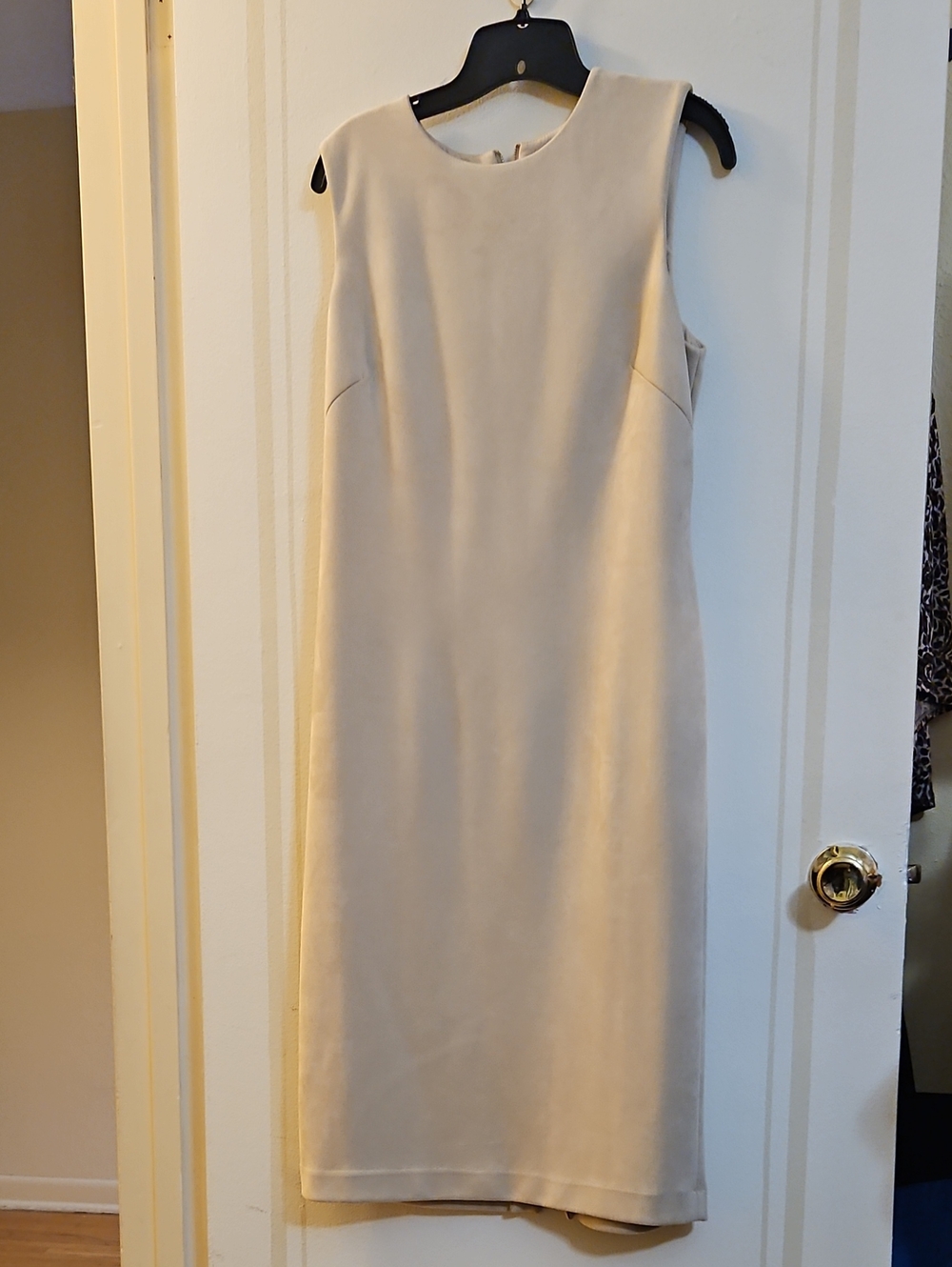 ANTONIO MELANI Taupe Faux Ultra suede Sleeveless Midi Sheath Dress